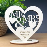 Personalised Mr & Mrs Wedding Gift Wooden Heart Congratulations 