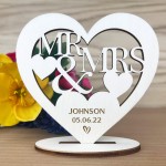 Personalised Mr & Mrs Wedding Gift Wooden Heart Congratulations 