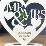 Personalised Mr & Mrs Wedding Gift Wooden Heart Congratulations 