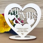 Personalised Wedding Gift Mr & Mrs Congratulations Wood Heart