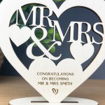 Personalised Wedding Gift Mr & Mrs Congratulations Wood Heart