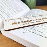 Personalised Wood Engraved Ruler Bookmark Teacher Gift School