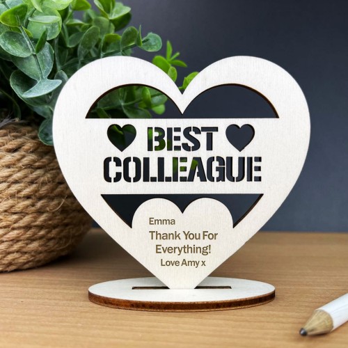 Colleague Leaving Gifts Wood Standing Heart Personalised