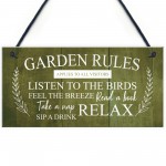 Garden Rules Sign Hanging Wall Shed Summer House Sign Rustic