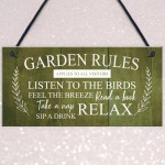 Garden Rules Sign Hanging Wall Shed Summer House Sign Rustic