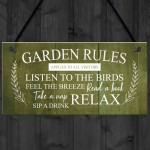 Garden Rules Sign Hanging Wall Shed Summer House Sign Rustic