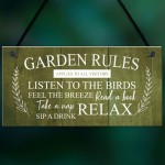 Garden Rules Sign Hanging Wall Shed Summer House Sign Rustic