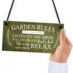 Garden Rules Sign Hanging Wall Shed Summer House Sign Rustic