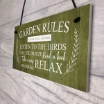 Garden Rules Sign Hanging Wall Shed Summer House Sign Rustic