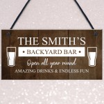 Funny BACKYARD BAR Sign For Outside Garden Personalised Shed 