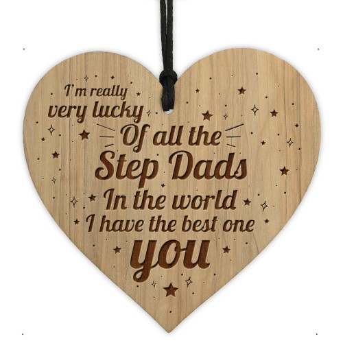 STEP DAD Gift Wood Engraved Heart Birthday Christmas Gift