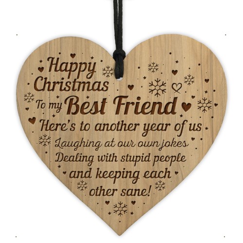 Christmas Gift For Best Friend Engraved Wood Heart Friendship