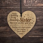 Birthday Gifts For Sister Engraved Wood Heart Sister Birthday