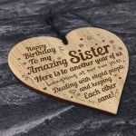 Birthday Gifts For Sister Engraved Wood Heart Sister Birthday