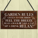 Garden Rules Sign Novelty Hanging Plaque Summer House Sign