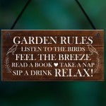 Garden Rules Sign Novelty Hanging Plaque Summer House Sign