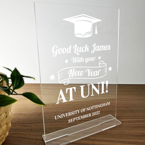 University Good Luck Gift Personalised Standing Plaque Daughter