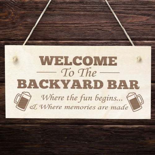 BACKYARD BAR Sign Engraved Wood Sign Hanging Door Wall Bar Sign