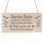 Garden Rules Sign Engraved Hanging Wall Door Plaque Shed Sign