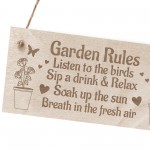 Garden Rules Sign Engraved Hanging Wall Door Plaque Shed Sign