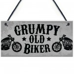 Grumpy Old Biker Novelty Hanging Man Cave Garage Sign Motorbike