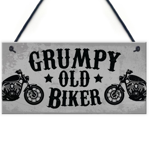 Grumpy Old Biker Novelty Hanging Man Cave Garage Sign Motorbike