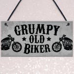 Grumpy Old Biker Novelty Hanging Man Cave Garage Sign Motorbike