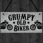 Grumpy Old Biker Novelty Hanging Man Cave Garage Sign Motorbike