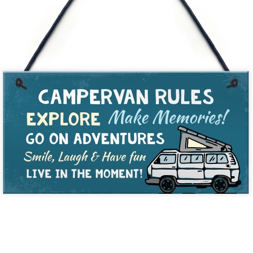 Campervan Rules Sign Hanging Door Plaque Caravan Sign Holiday