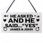 He Said Yes Hanging Shabby Sign Personalised Engagement Gifts