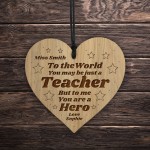 Teacher Gift Thank You Wood Engraved Heart Personalised Gift