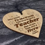 Teacher Gift Thank You Wood Engraved Heart Personalised Gift