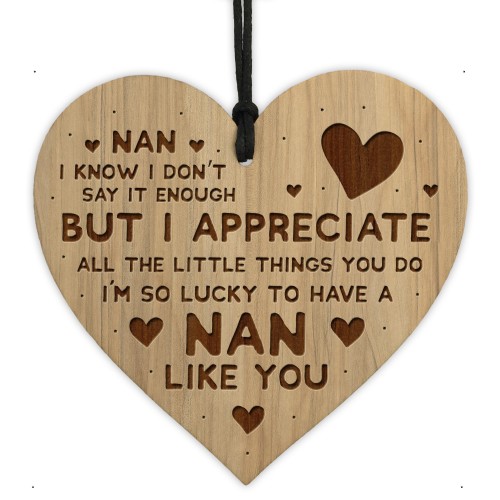 Nan Gift For Birthday Christmas THANK YOU Engraved Heart