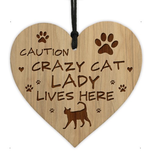 CRAZY CAT LADY LIVES HERE Sign Engraved Heart Cat Gift Cat Signs