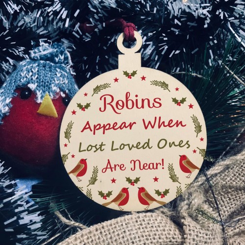 Robins Appear Memorial Christmas Bauble Wood Hanging Decoration