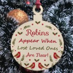 Robins Appear Memorial Christmas Bauble Wood Hanging Decoration