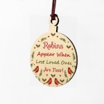 Robins Appear Memorial Christmas Bauble Wood Hanging Decoration