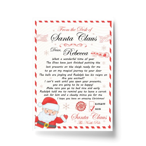 Personalised Letter From Santa Nice List Certificate Daughter