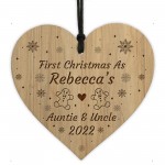 First Christmas As Auntie Uncle Decoration Engraved Wood Bauble