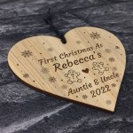 First Christmas As Auntie Uncle Decoration Engraved Wood Bauble