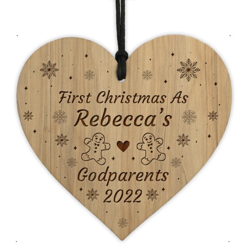 First Christmas As Godparents Decoration Engraved Wood Bauble