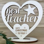 Thank You Teacher Gift Happy Christmas Wood Heart Present