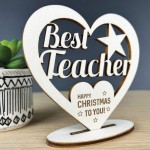 Thank You Teacher Gift Happy Christmas Wood Heart Present