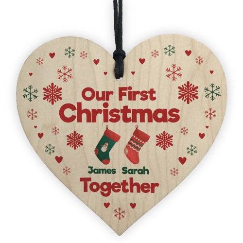 Personalised Our First Christmas Together Bauble Wood Heart