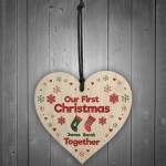 Personalised Our First Christmas Together Bauble Wood Heart