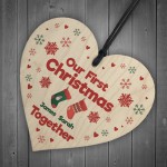 Personalised Our First Christmas Together Bauble Wood Heart