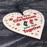 Personalised Our First Christmas Together Bauble Wood Heart