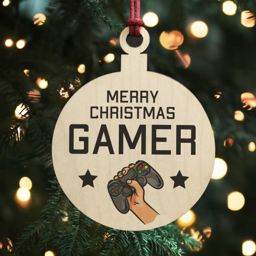 GAMER GIFT For Christmas Wood Bauble Son Brother Christmas Gift