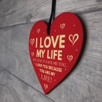 Valentines Day Gift Love My Life Anniversary Gift Wooden Heart