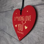 I LOVE YOU Gift For Valentines Funny Rude Wood Heart Plaque